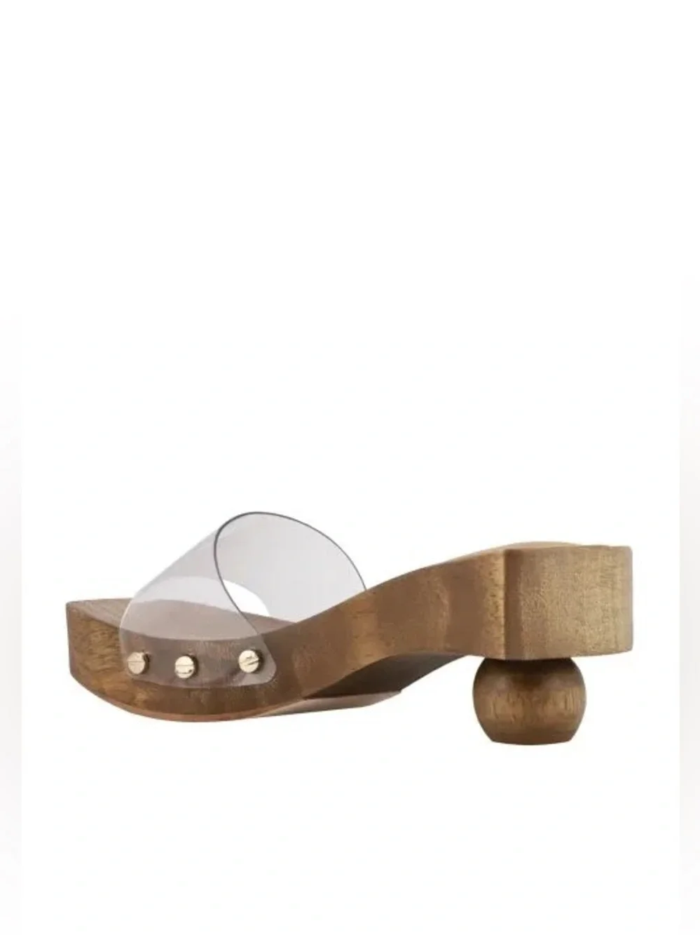 cult gaia Clear Vinyl Slide Sandal with Wood Heel and Gold Studs